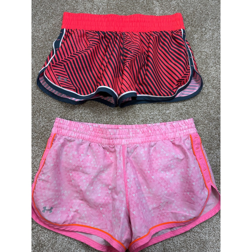 Under Armour HeatGear Womens Running Shorts Bundle Red Pink Small Gym Workout S